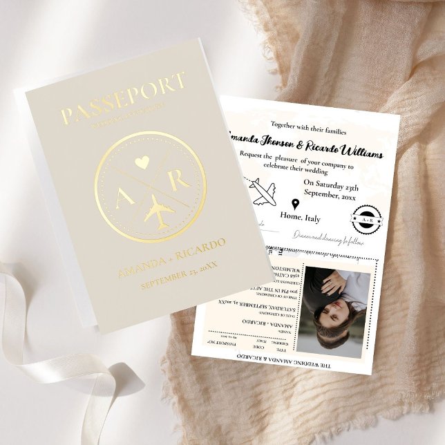 Faire-part de mariage Gold & Ivory Passport (Créateur téléchargé)