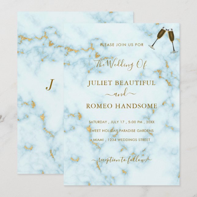 Faire-part de mariage Gold Marbre blanc Design de  (Devant / Derrière)