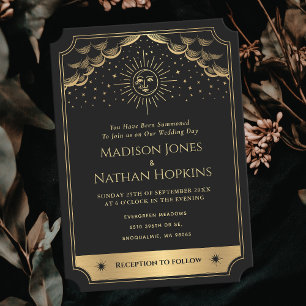 Faire-part de mariage Gold Sun et Moon Tarot Card