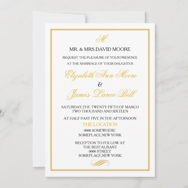Faire-part de mariage| Gold White (Devant)