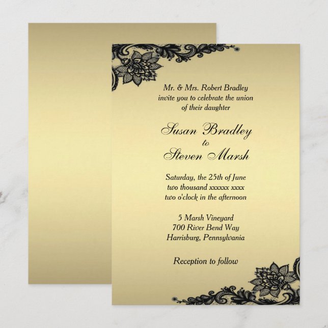 Faire-part de mariage Golden Lace (Devant / Derrière)