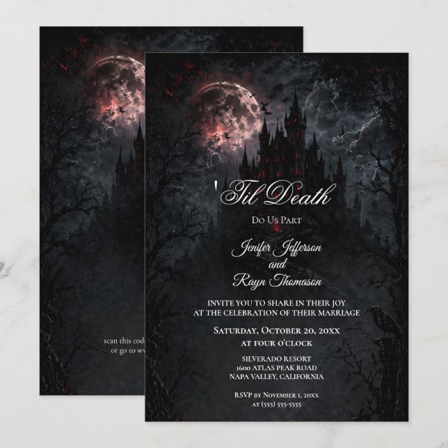Faire-part de mariage gothique Château hanté (Devant / Derrière)