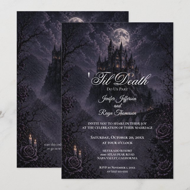 Faire-part de mariage gothique Château hanté (Devant / Derrière)
