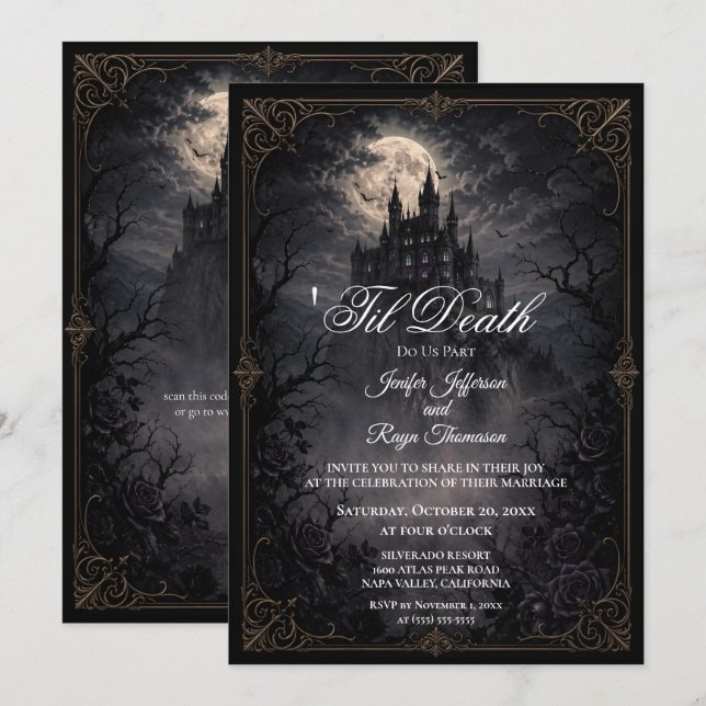 Faire-part de mariage gothique Château hanté (Devant / Derrière)