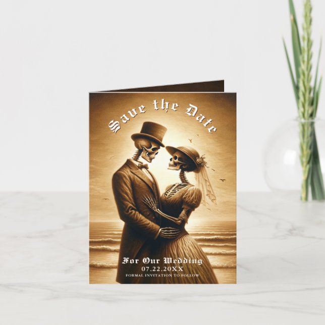 Faire-part de mariage gothique couple de squelette (Devant)