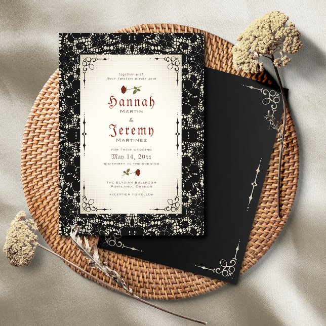 Faire-part de mariage gothique de dentelle rouge (Créateur téléchargé)