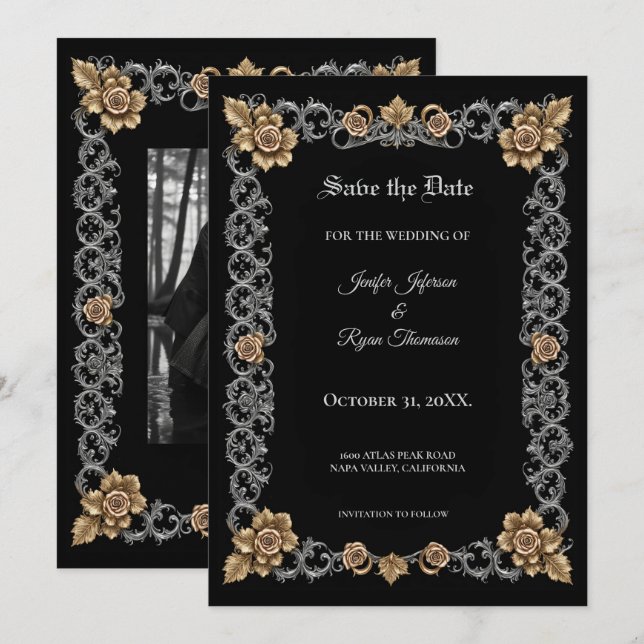 Faire-part de mariage gothique élégant (Devant / Derrière)