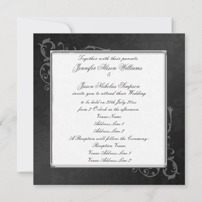 Faire-part de mariage gothique élégant dans noir (Devant)