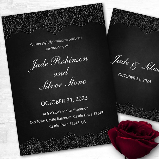 Faire-part de mariage gothique en dentelle noire,  (Black lace wedding invitation, gothic wedding invitation)