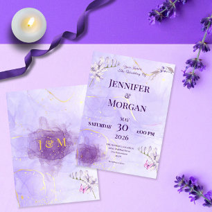 Faire-part de mariage gothique floral or pourpre