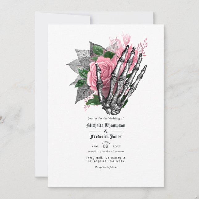 Faire-part de mariage gothique floral rose (Devant)
