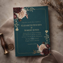 Faire-part de mariage gothique floral sarcelle fon