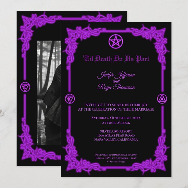 Faire-part de mariage gothique Halloween avec lueu (Devant / Derrière)