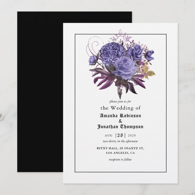 Faire-part de mariage gothique Halloween floral (Devant / Derrière)