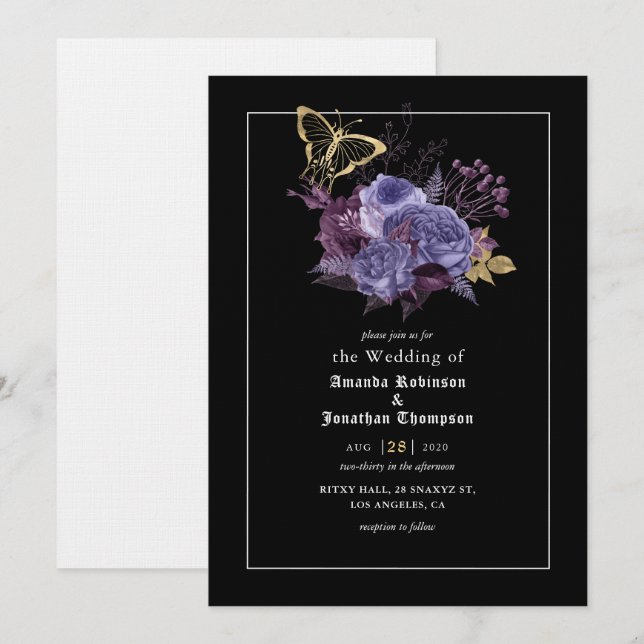 Faire-part de mariage gothique Halloween floral (Devant / Derrière)