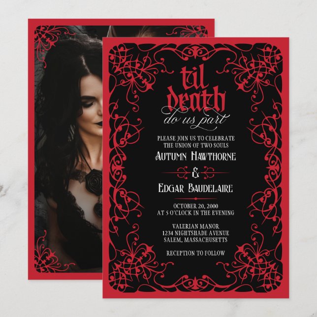 Faire-part de mariage gothique jusqu'à la mort (Devant / Derrière)