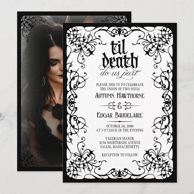 Faire-part de mariage gothique jusqu'à la mort (Devant / Derrière)