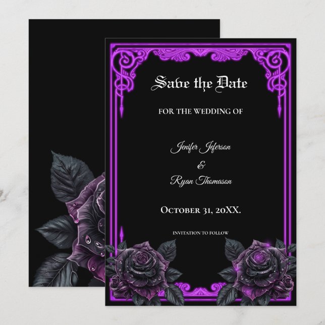 Faire-part de mariage gothique lueur violette enso (Devant / Derrière)
