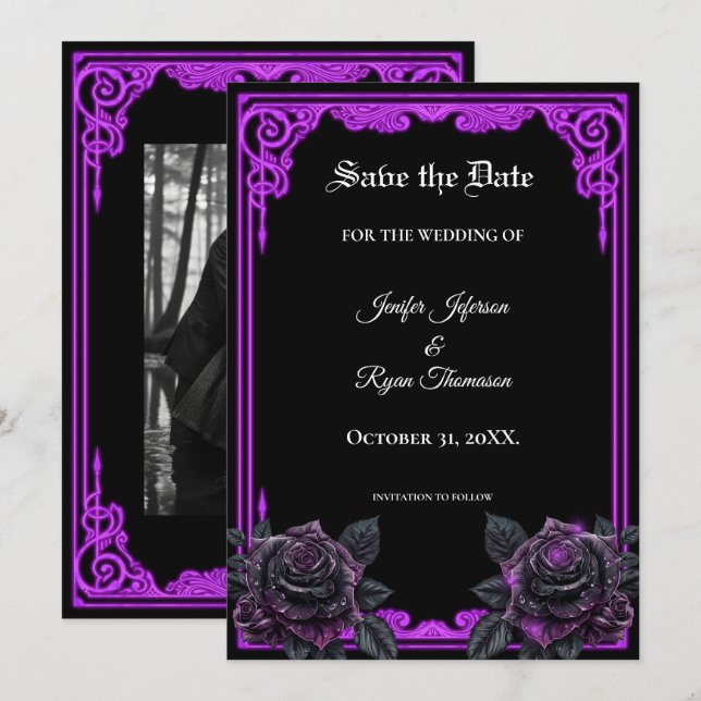 Faire-part de mariage gothique lueur violette enso (Devant / Derrière)