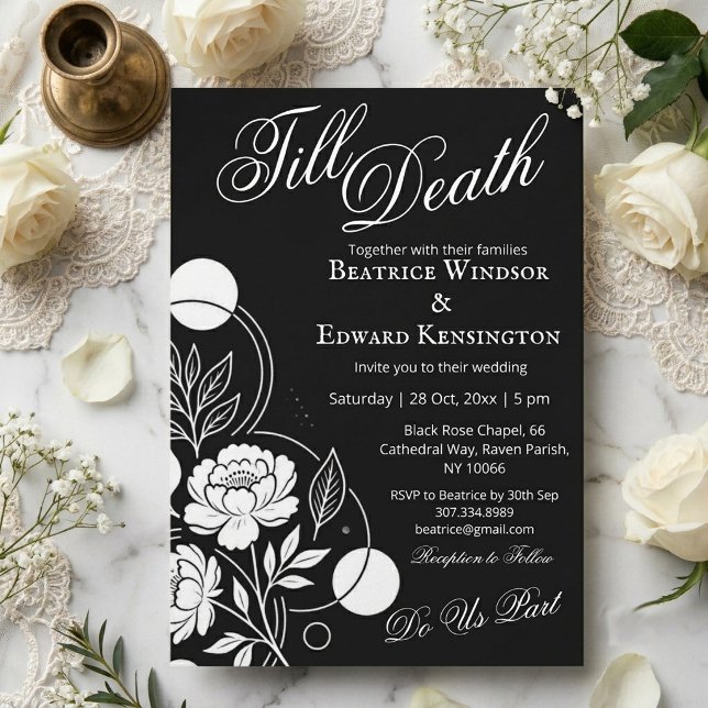 Faire-Part de Mariage Gothique Monochrome Jusqu'à  (Gothic Monochrome Till Death Do Us Part Wedding Invitation)