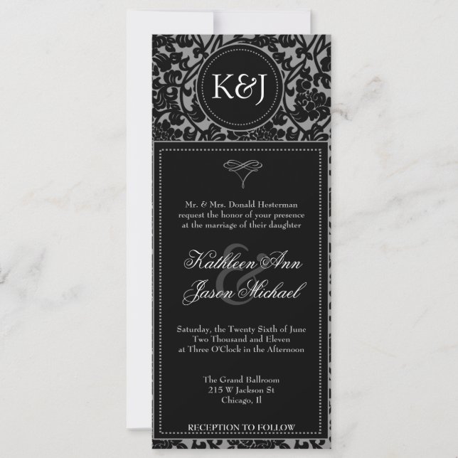 Faire-part de mariage gothique noir et gris (Devant)