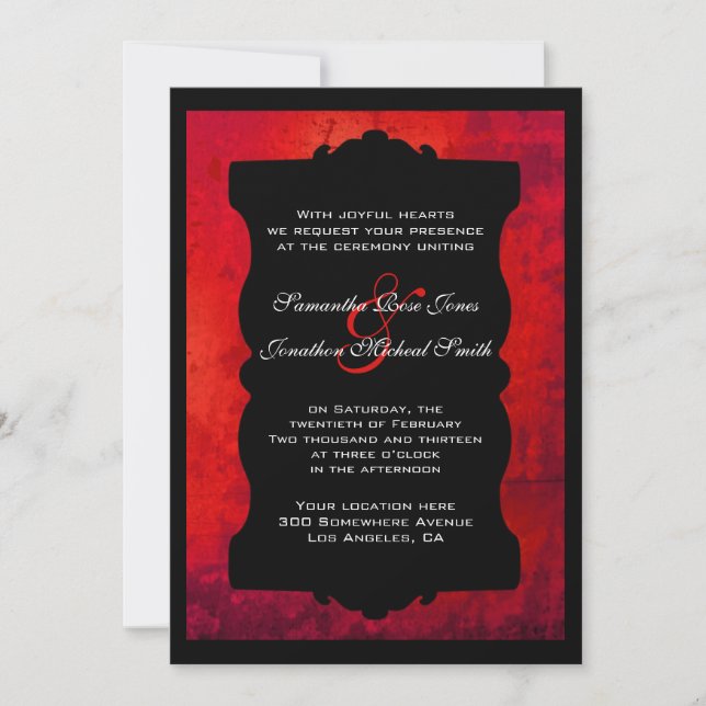 Faire-part de mariage gothique noir rouge débrayé (Devant)