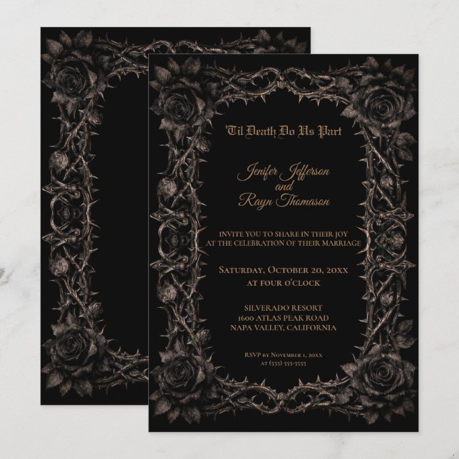 Faire-part de mariage gothique roses sombres (Devant / Derrière)