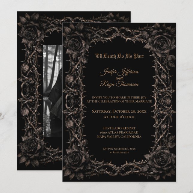 Faire-part de mariage gothique roses sombres (Devant / Derrière)