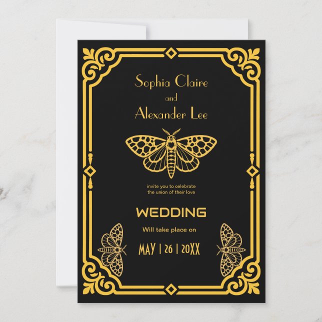 Faire-part de mariage gothique victorien Moth (Devant)