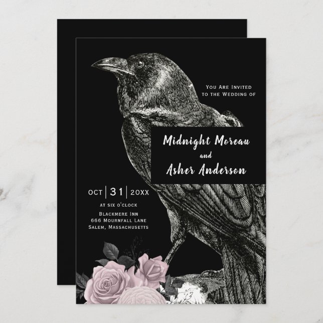 Faire-part de mariage gothique vintage (Devant / Derrière)