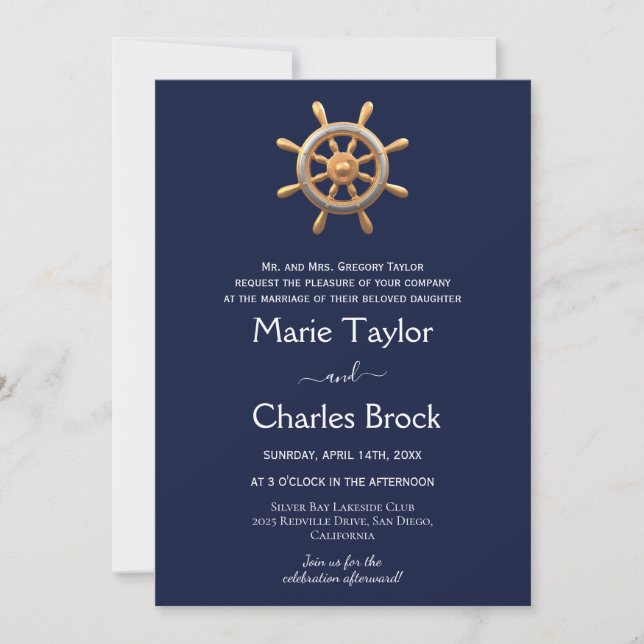 Faire-part de mariage gouvernail de navire nautiqu (Devant)