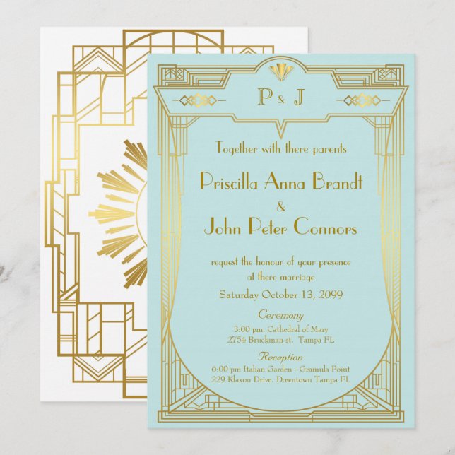 Faire-part de mariage, grand, menthe d'or (Devant / Derrière)