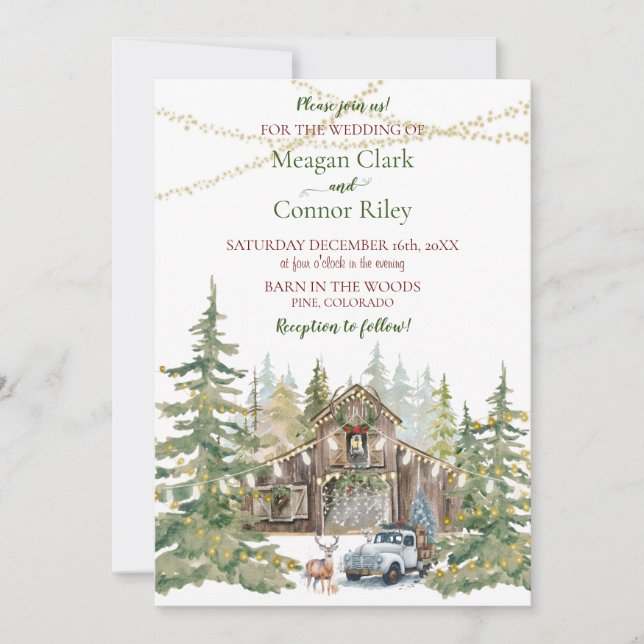 Faire-Part de Mariage Grange Rustique d'Hiver en F (Devant)