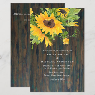Faire-Part de Mariage Grange Rustique Tournesols B
