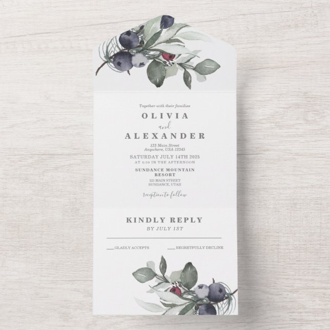 Faire-part de mariage Greenery et Baies d'hiver (À l'intérieur)
