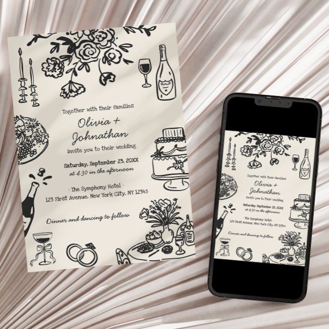 Faire-part de mariage Gribouillages/Dessins à main (Créateur téléchargé)
