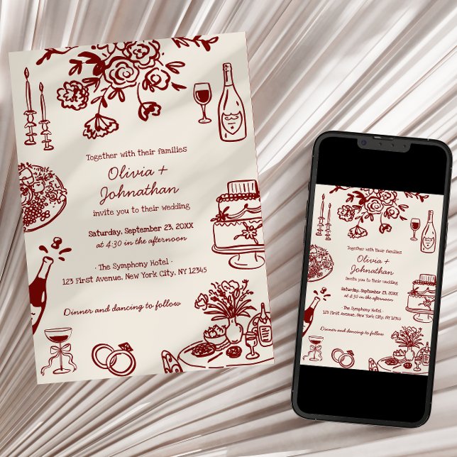 Faire-part de mariage Gribouillages/Doodle dessiné (Créateur téléchargé)