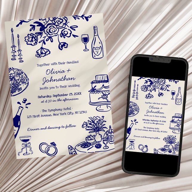 Faire-part de mariage Gribouillages/Doodle dessiné (Créateur téléchargé)