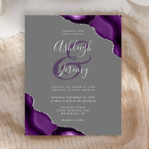 Faire-part de mariage gris argenté pourpre Budget