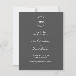 Faire-part de mariage gris avec monogramme de cour