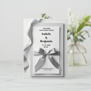 Faire-part de mariage gris avec ruban satiné