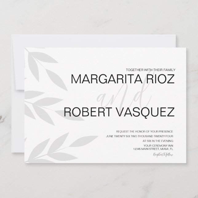 Faire-part de mariage gris blanc écriture Marque M (Devant)