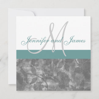 Faire-part de mariage gris bleu Noms Floral