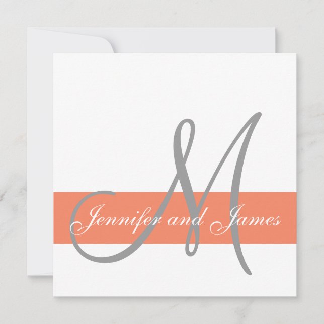Faire-part de mariage gris corail| Noms des monogr (Devant)