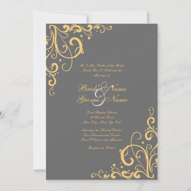 Faire-part de mariage gris et jaune (Devant)