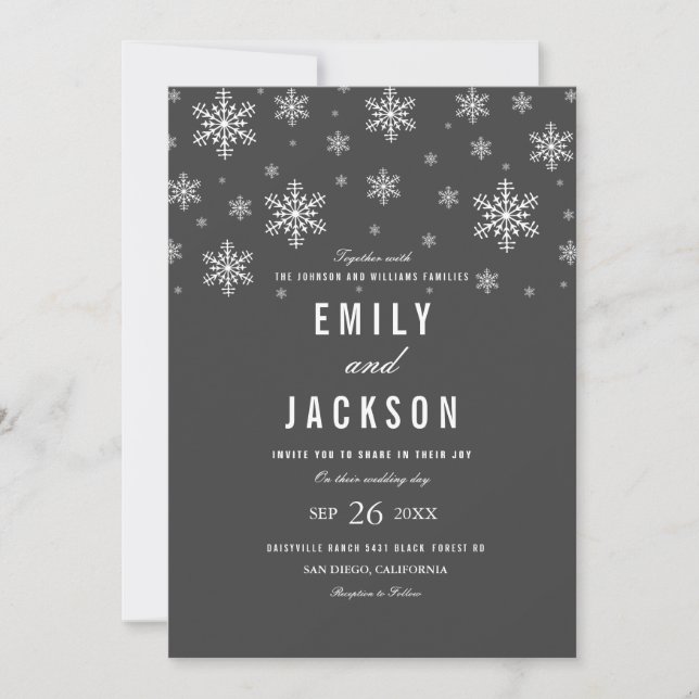 Faire-part de mariage gris flocon de neige moderne (Devant)