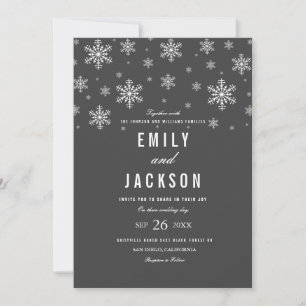 Faire-part de mariage gris flocon de neige moderne