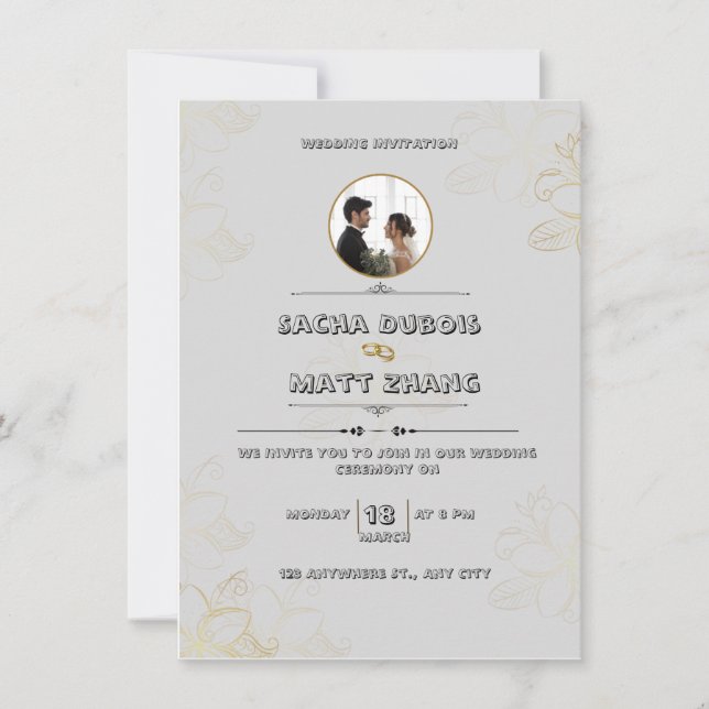 Faire-part de mariage gris moderne (Devant)