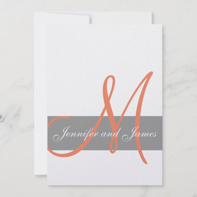 Faire-part de mariage gris orange | Noms des monog (Devant)