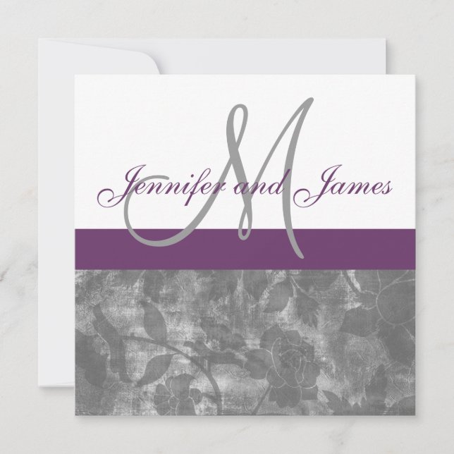 Faire-part de mariage gris-prune Nom du monogramme (Devant)